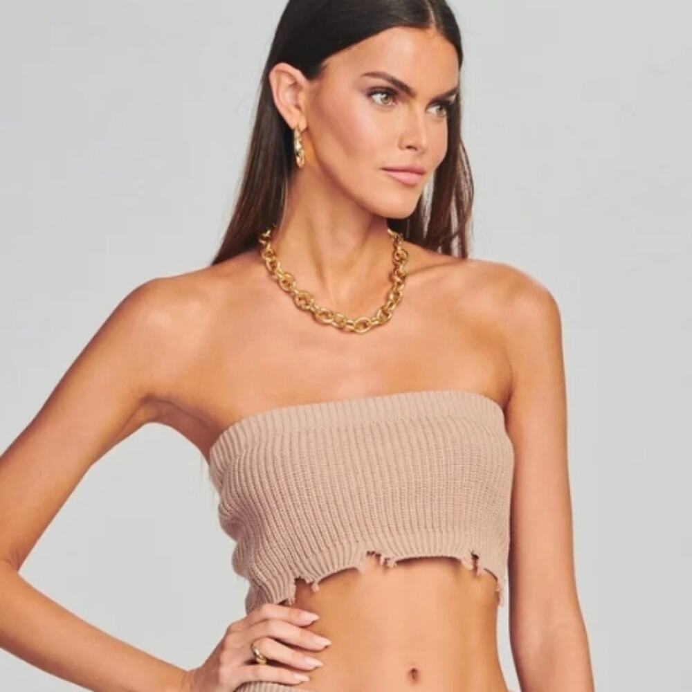 Ser.O.Ya Retrofete Ember Knit Crop Top Tube Natural NWT Cotton Bandeau XS